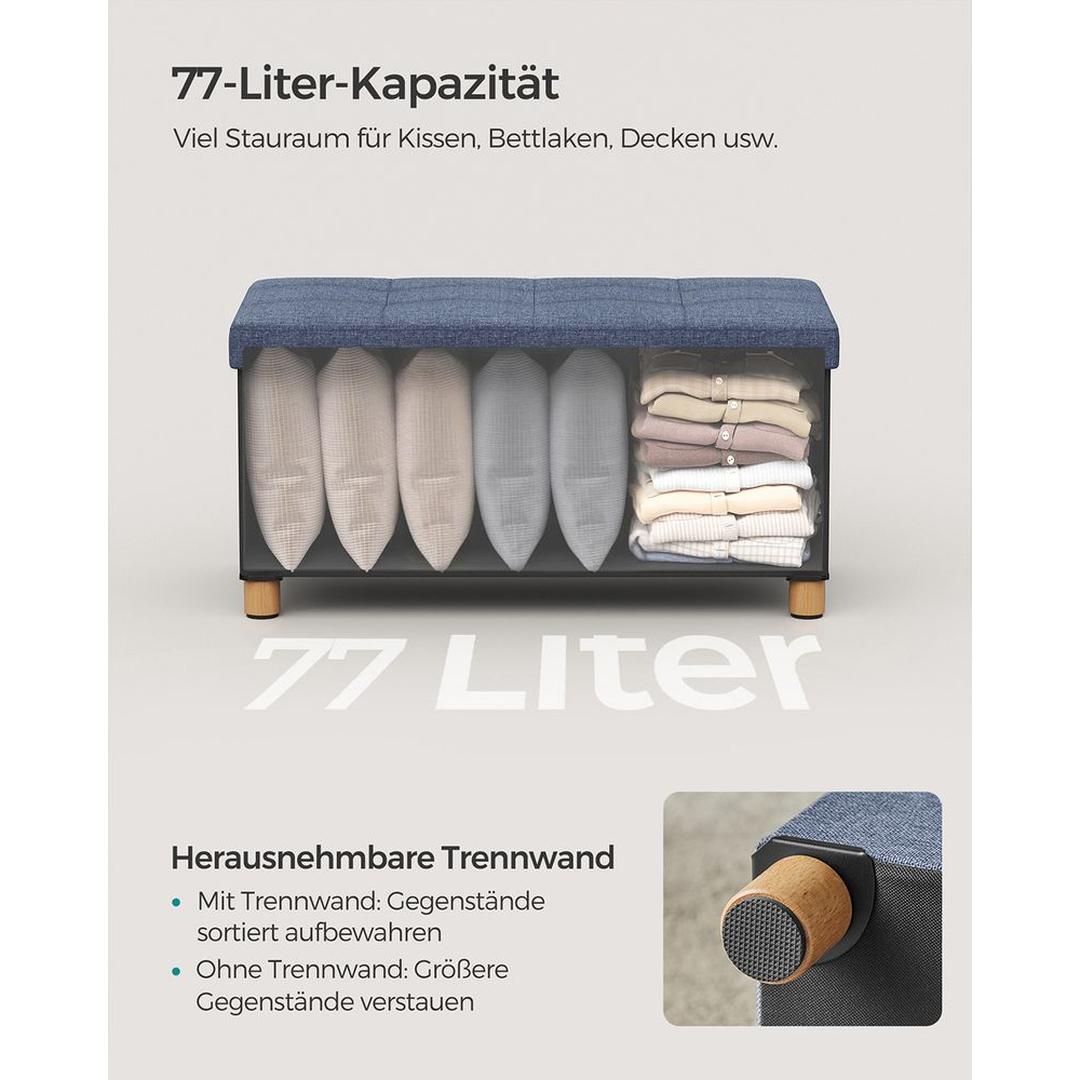 Opbergpoef met Zitfunctie – Zitkruk met Stauraum van 65 L en Opklapbare Deksel in Lichtgrijs
