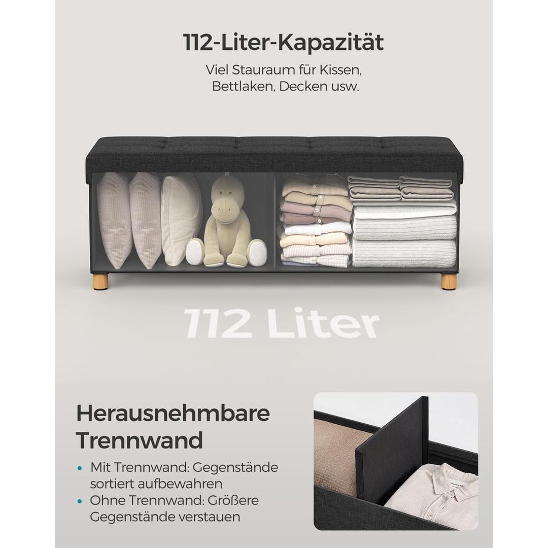 Opbergpoef met Zitfunctie – Zitkruk met Stauraum van 65 L en Opklapbare Deksel in Lichtgrijs