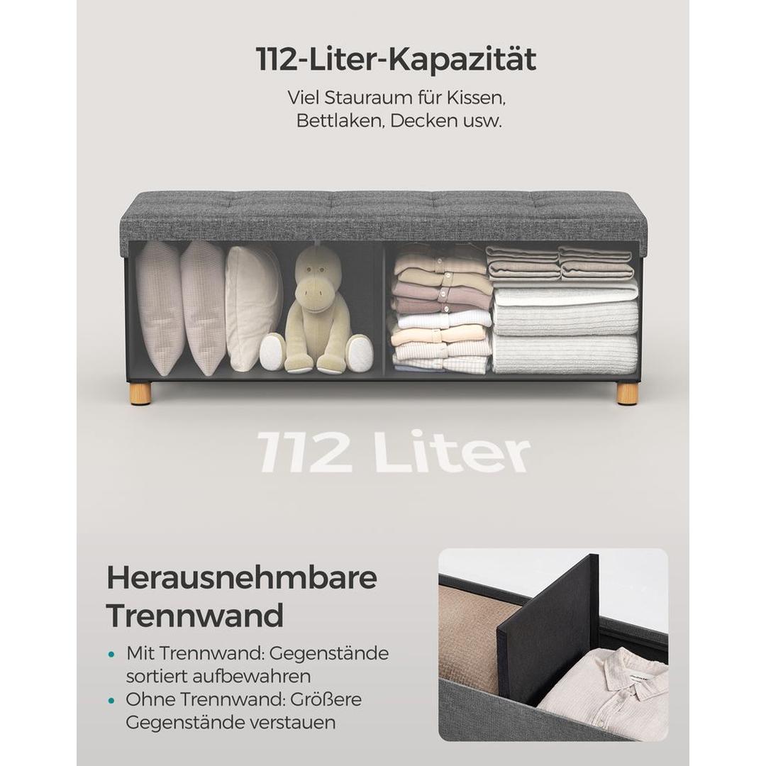 Opbergpoef met Zitfunctie – Zitkruk met Stauraum van 65 L en Opklapbare Deksel in Lichtgrijs