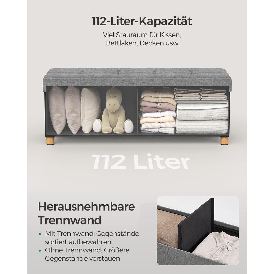 Opbergpoef met Zitfunctie – Zitkruk met Stauraum van 65 L en Opklapbare Deksel in Lichtgrijs