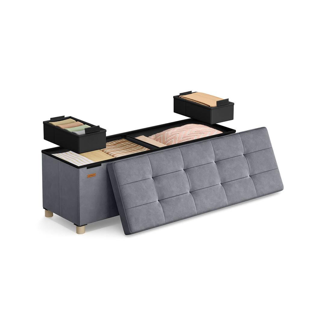 Opvouwbare fluwelen opbergkruk – 110 cm breed, 112 liter inhoud, draagvermogen tot 300 kg