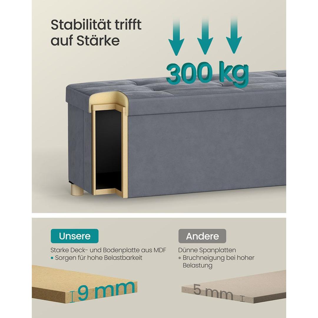 Opvouwbare fluwelen opbergkruk – 110 cm breed, 112 liter inhoud, draagvermogen tot 300 kg