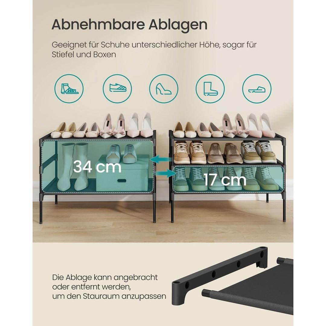 Ruimtebesparend Schoenenrek met Metalen Frame – Stapelbaar Opbergrek met Verstelbare Legplanken