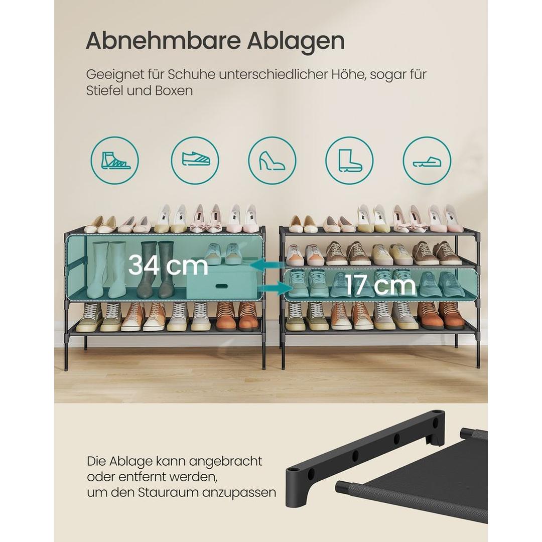 Ruimtebesparend Schoenenrek met Metalen Frame – Stapelbaar Opbergrek met Verstelbare Legplanken