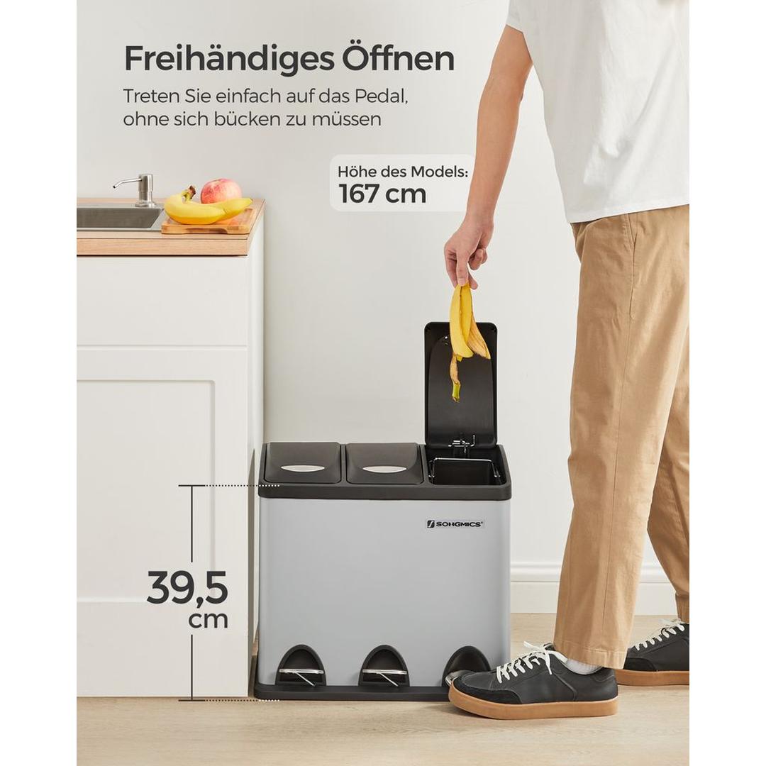 Afvalscheidingsbak met 3 Vakken van 8 Liter – Compacte Prullenbak voor Gescheiden Afval