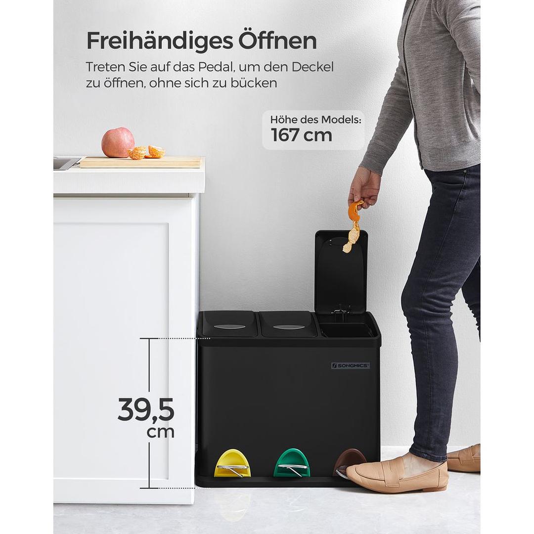 Afvalscheidingsbak met 3 Vakken van 8 Liter – Compacte Prullenbak voor Gescheiden Afval