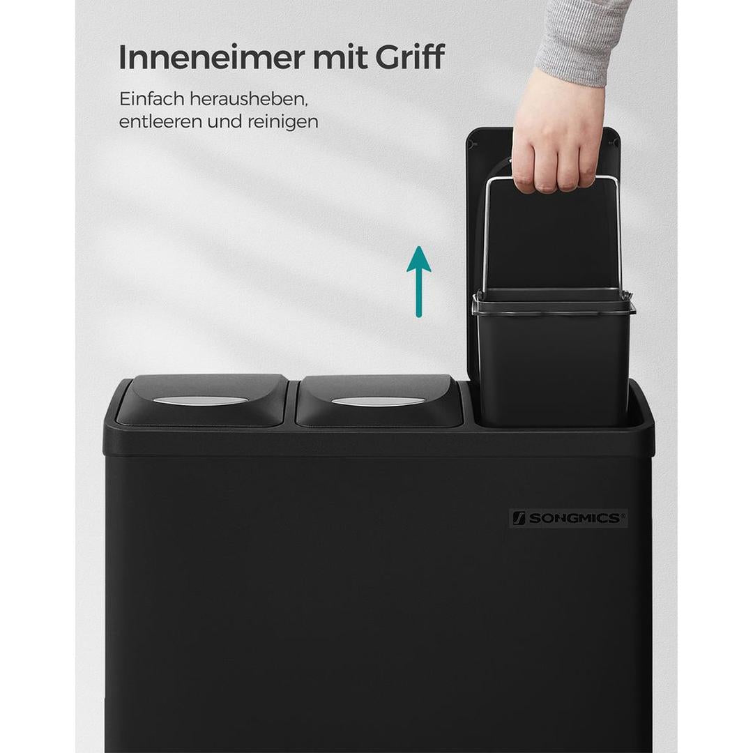 Afvalscheidingsbak met 3 Vakken van 8 Liter – Compacte Prullenbak voor Gescheiden Afval