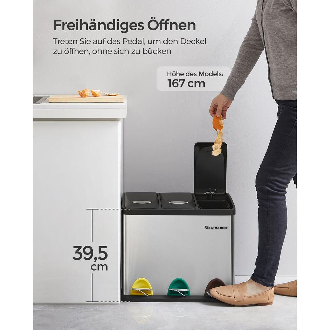 Afvalscheidingsbak met 3 Vakken van 8 Liter – Compacte Prullenbak voor Gescheiden Afval
