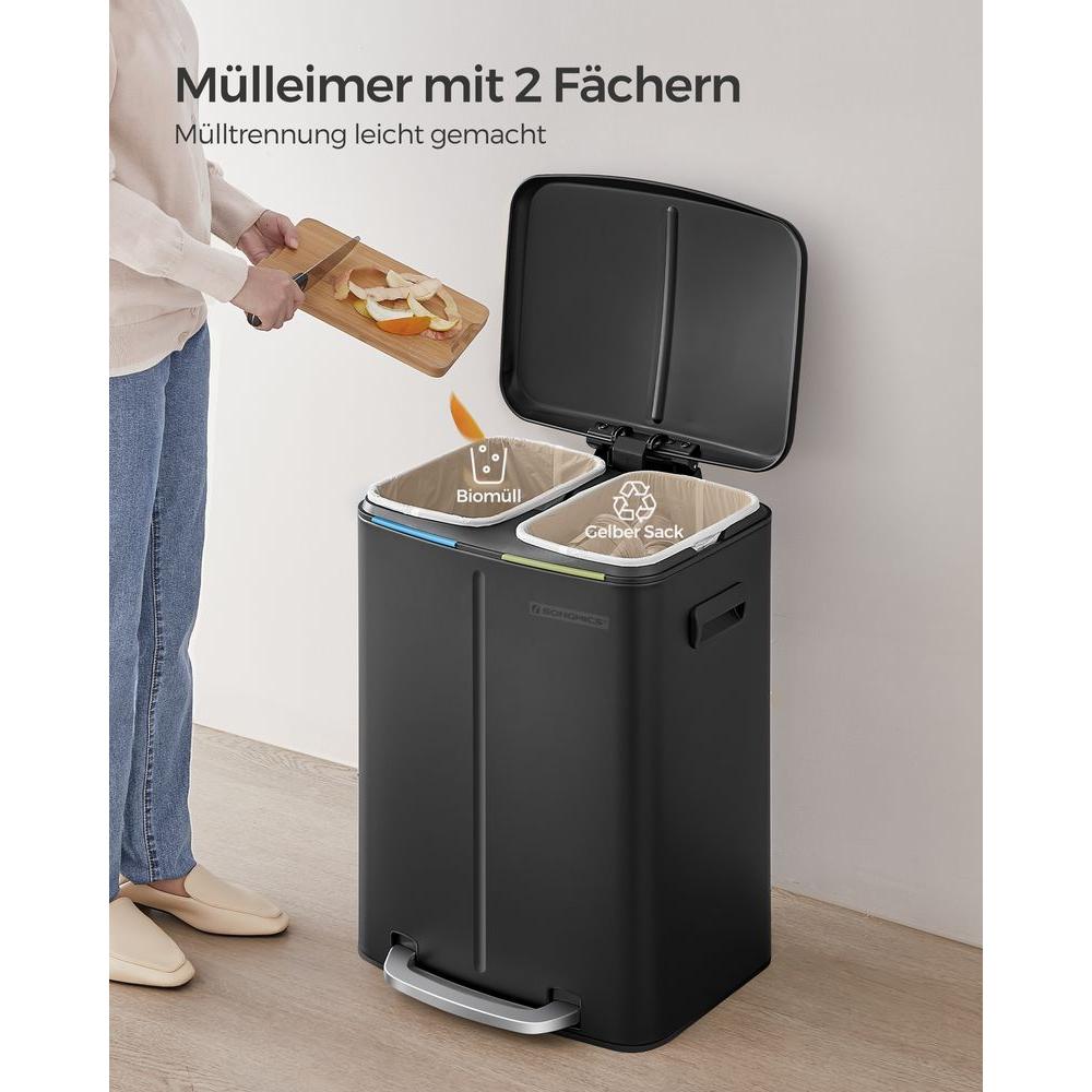 Afvalscheidingsbak 40 Liter met 2 Vakken – Compacte Prullenbak voor Gescheiden Afval