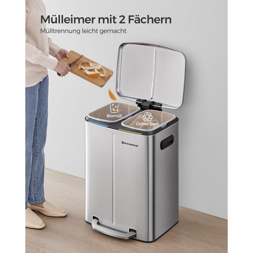 Afvalscheidingsbak 40 Liter met 2 Vakken – Compacte Prullenbak voor Gescheiden Afval
