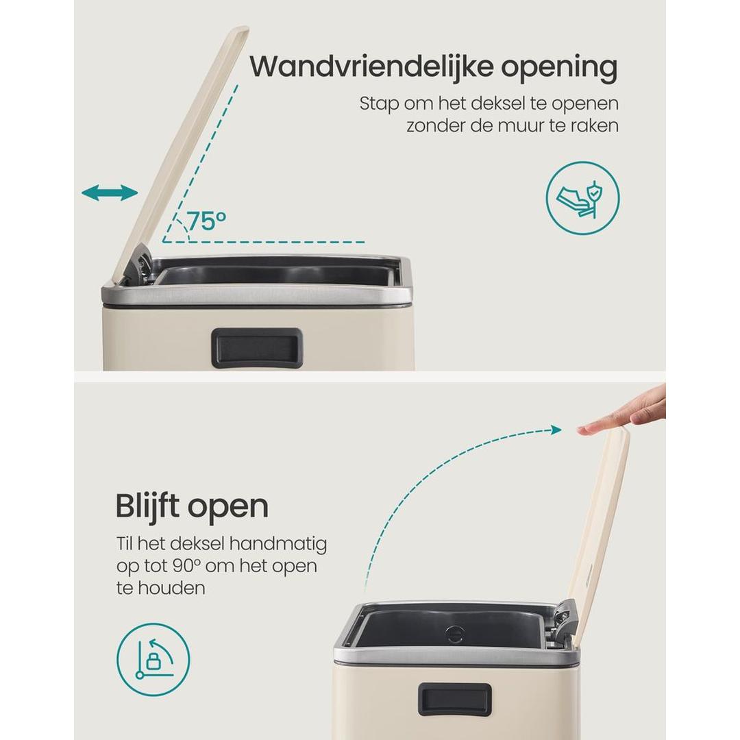 Afvalemmer met Uitneembare Binnenemmer – Pedaalemmer van Staal met Soft-Close Deksel