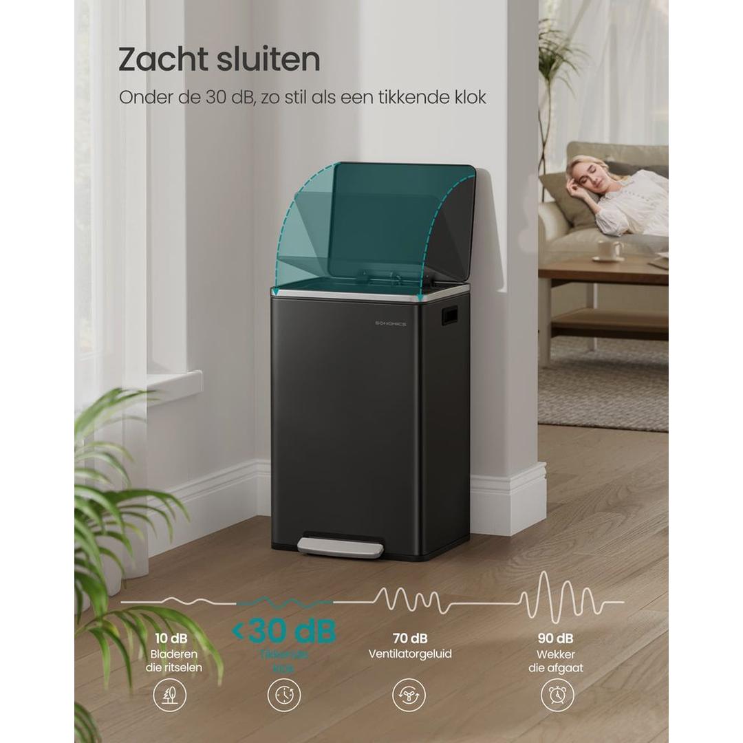 Afvalemmer met Uitneembare Binnenemmer – Pedaalemmer van Staal met Soft-Close Deksel