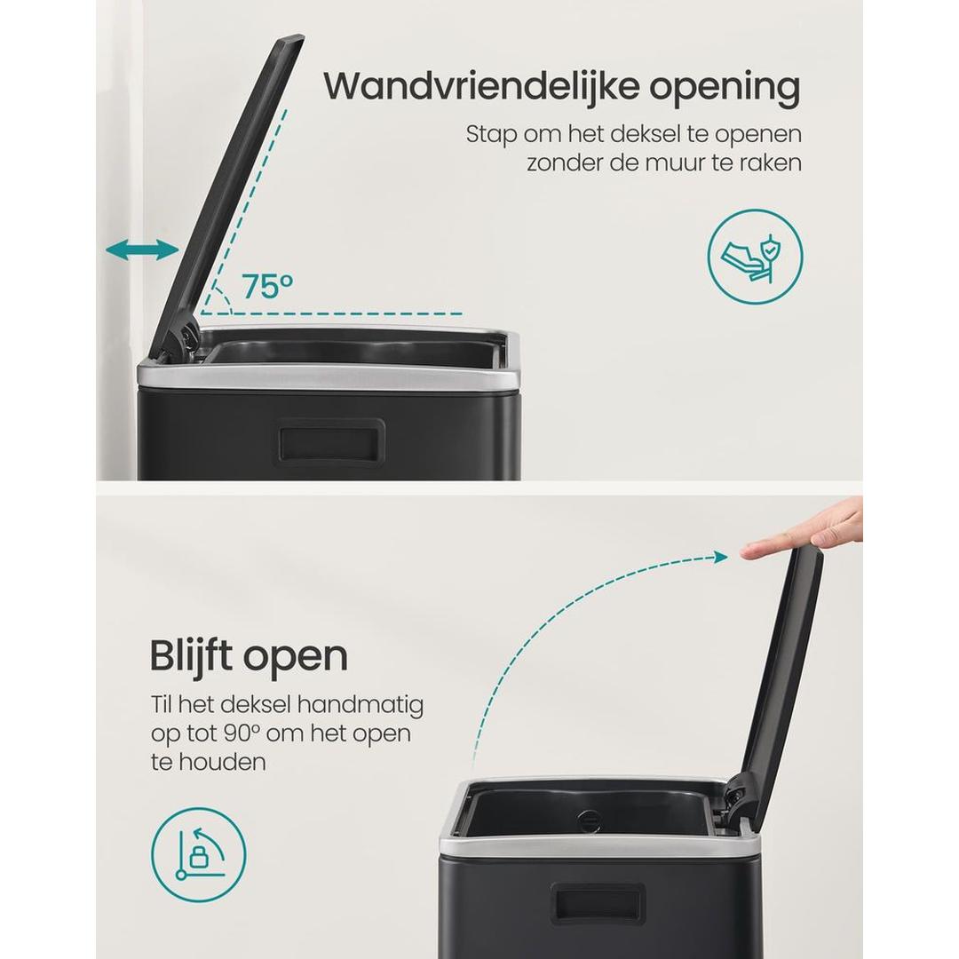 Afvalemmer met Uitneembare Binnenemmer – Pedaalemmer van Staal met Soft-Close Deksel
