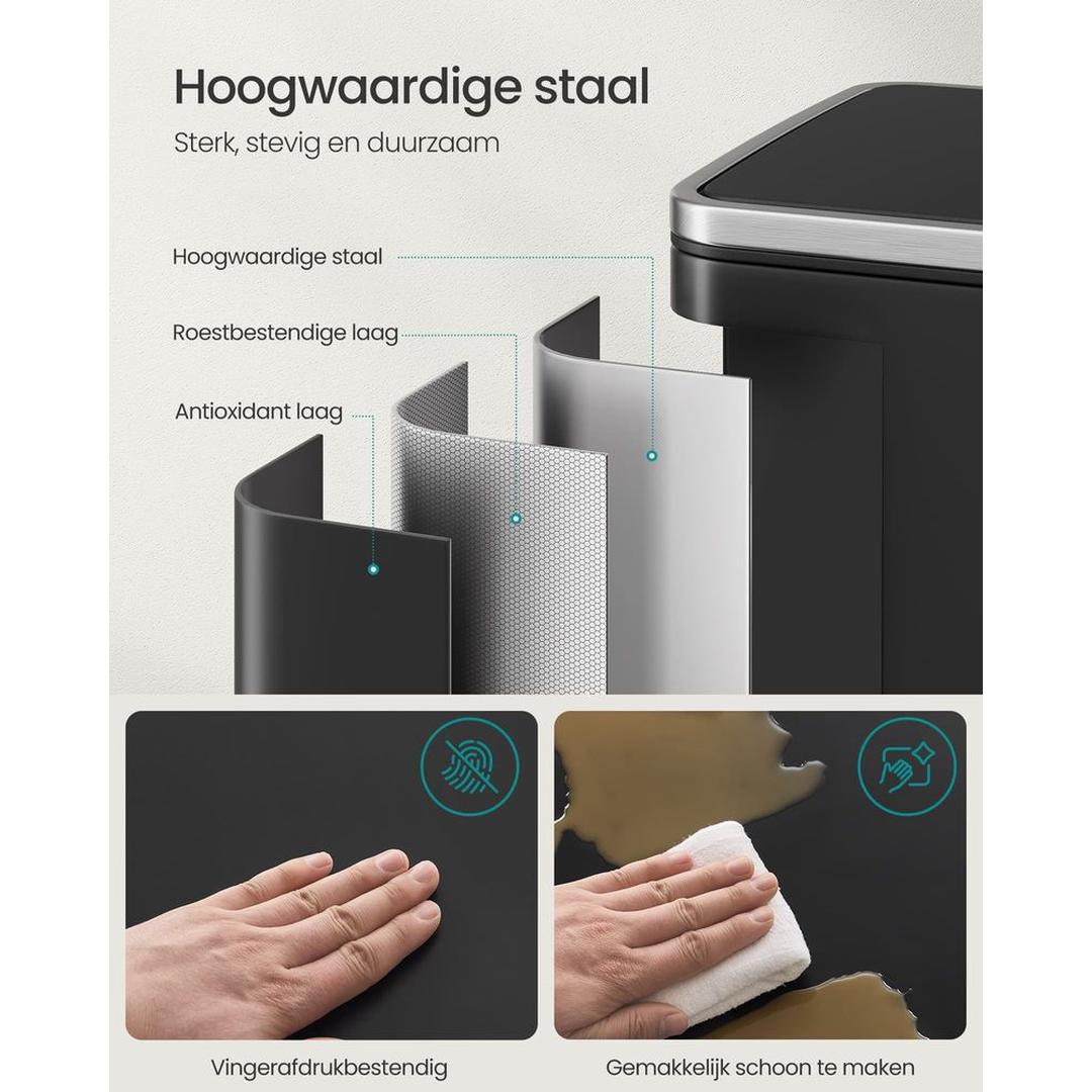 Afvalemmer met Uitneembare Binnenemmer – Pedaalemmer van Staal met Soft-Close Deksel