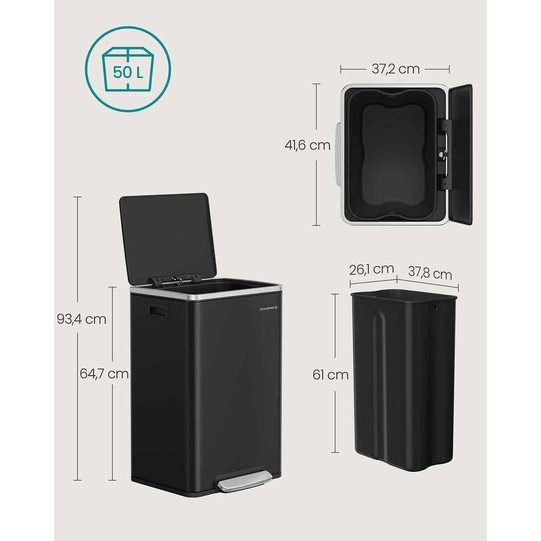 Pedaalemmer 50 Liter met Geruisloos Sluitdeksel – Afvalbak met Uitneembare Binnenemmer en Inclusief Afvalzakken