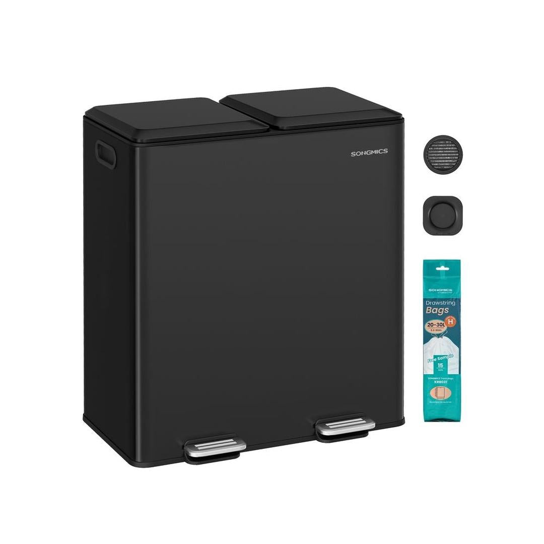 Afvalscheider met 2 Compartimenten – Metalen Pedaalemmer met Soft-Close Deksel en Uitneembare Binnenemmers, 2 × 30 L