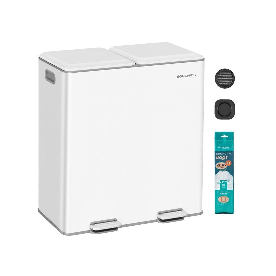 Afvalscheider met 2 Compartimenten – Metalen Pedaalemmer met Soft-Close Deksel en Uitneembare Binnenemmers, 2 × 30 L