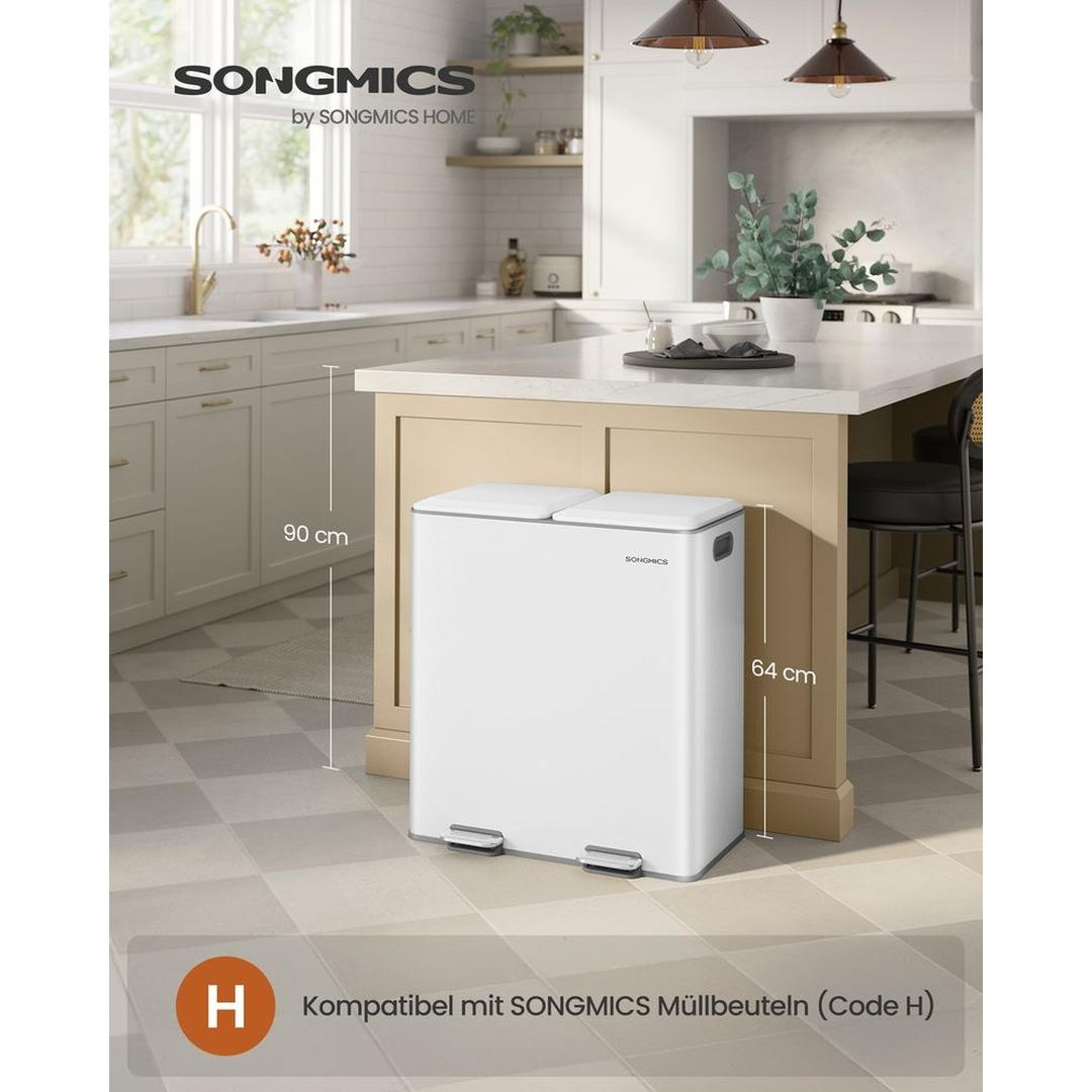 Afvalscheider met 2 Compartimenten – Metalen Pedaalemmer met Soft-Close Deksel en Uitneembare Binnenemmers, 2 × 30 L