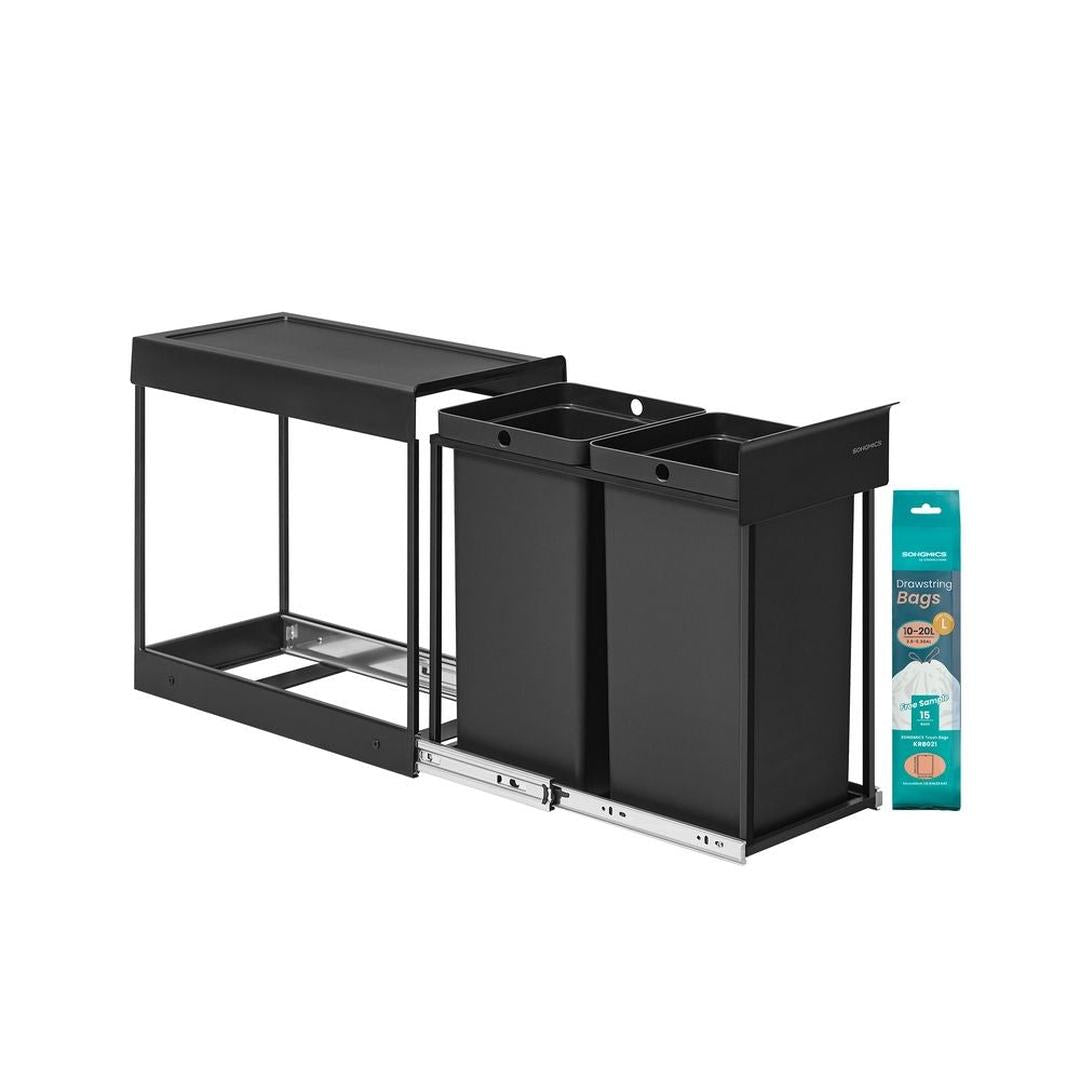 Uittrekbare Prullenbak voor Keukenkast met 2 Compartimenten – Afvalscheider met 2 × 20 L Binnenemmers