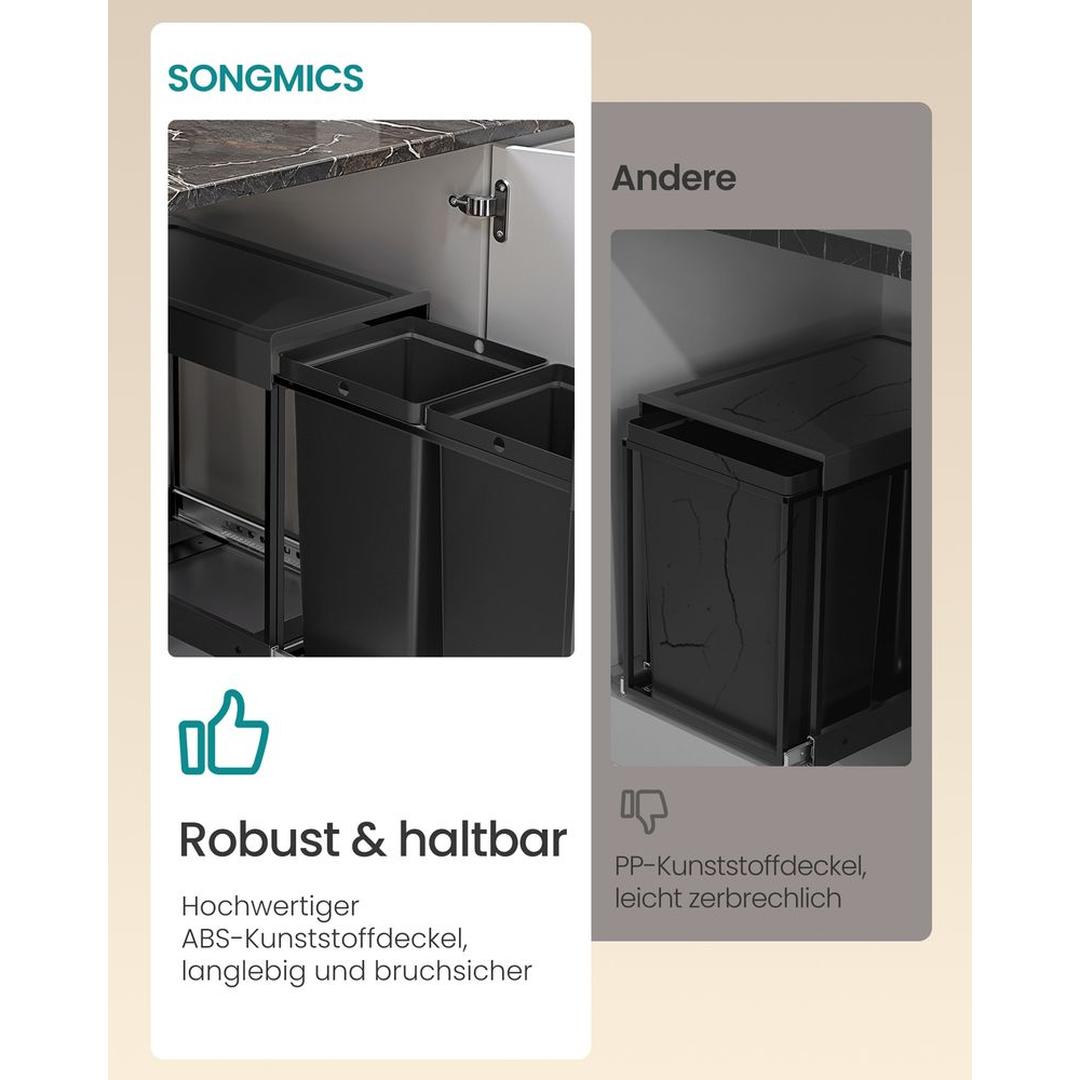 Uittrekbare Prullenbak voor Keukenkast met 2 Compartimenten – Afvalscheider met 2 × 20 L Binnenemmers