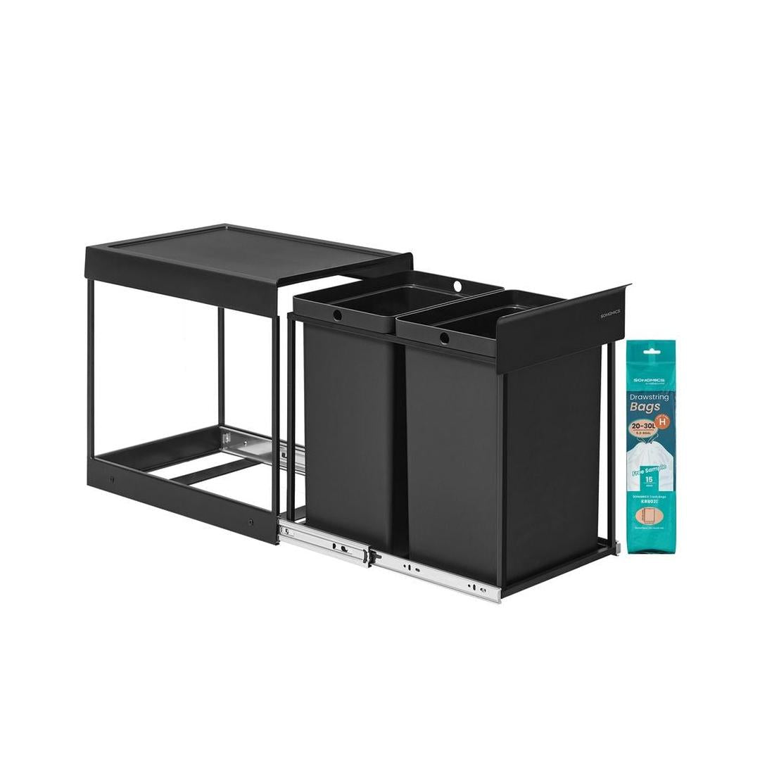 Uittrekbare Prullenbak voor Keukenkast met 2 Compartimenten – Afvalscheider met 2 × 20 L Binnenemmers