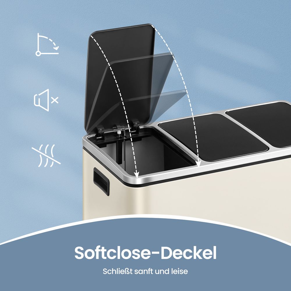 Pedaalemmer met 3 Vakken – Afvalscheidingsbak voor Gescheiden Afval in Keuken of Bijkeuken