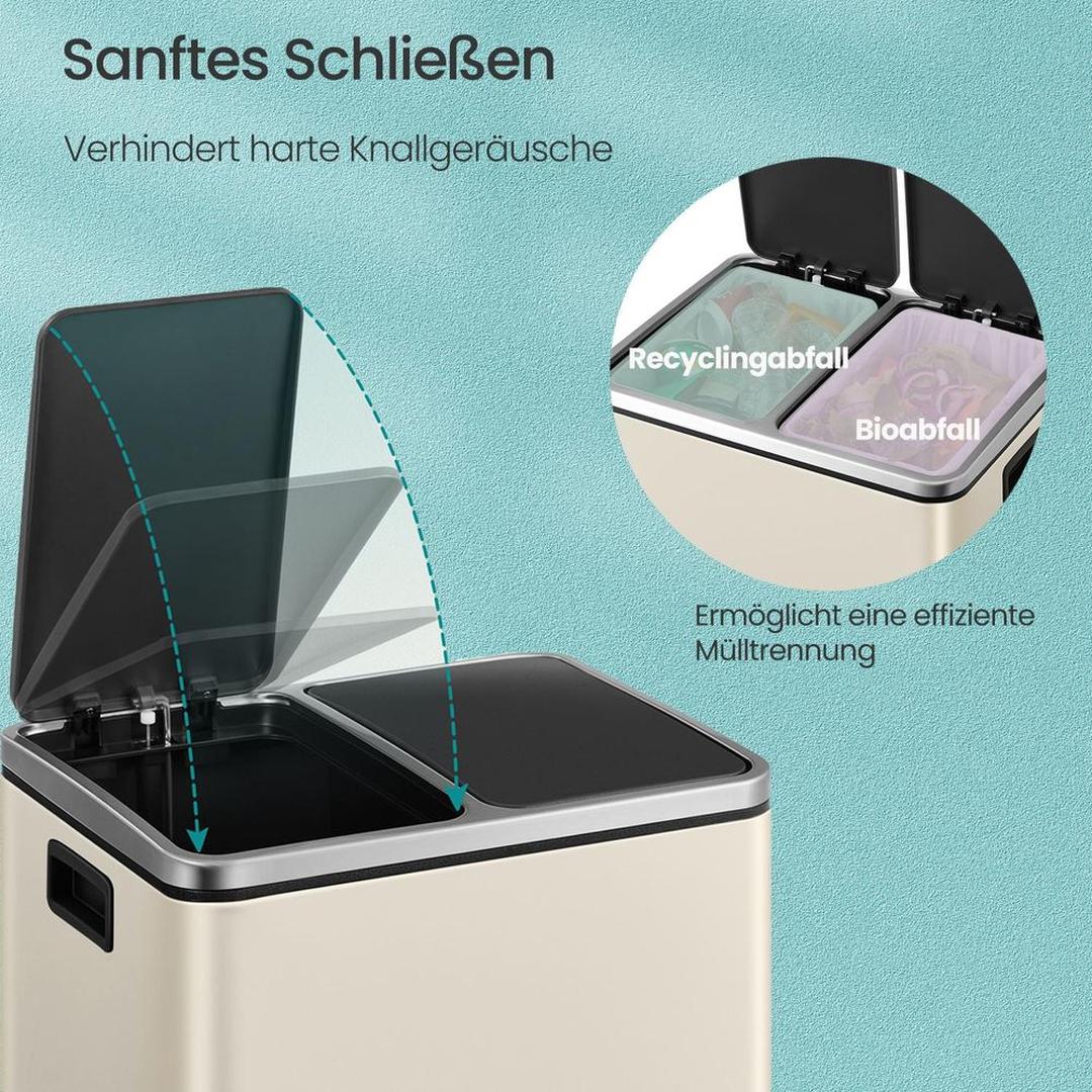 Afvalscheidingsbak 2 × 15 Liter – Prullenbak met 2 Vakken – Inclusief 15 Afvalzakken