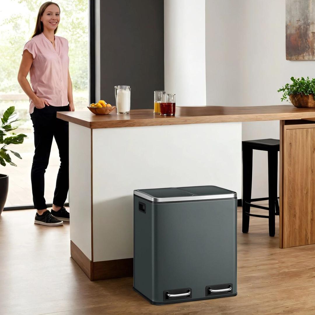 Afvalscheidingsbak 2 × 15 Liter – Prullenbak met 2 Vakken – Inclusief 15 Afvalzakken