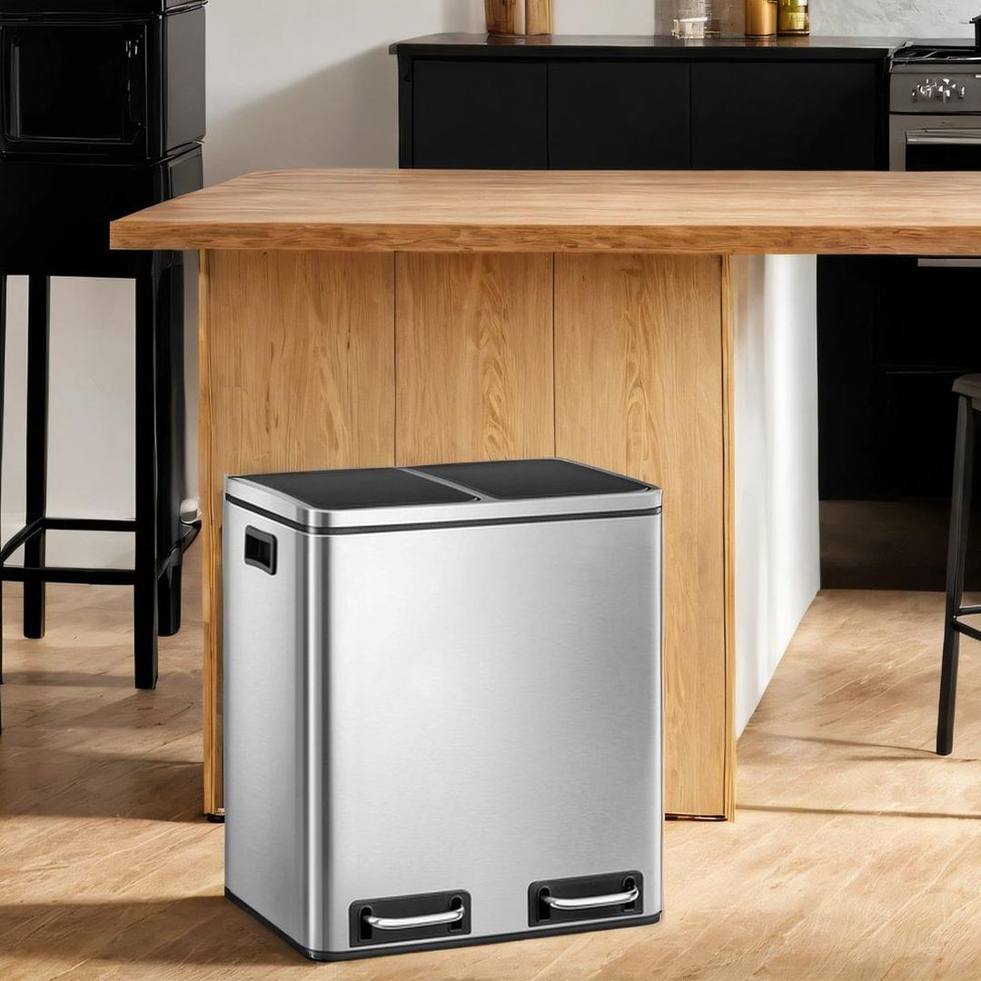 Afvalscheidingsbak 2 × 15 Liter – Prullenbak met 2 Vakken – Inclusief 15 Afvalzakken