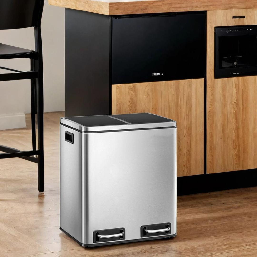 Afvalscheidingsbak 2 × 15 Liter – Prullenbak met 2 Vakken – Inclusief 15 Afvalzakken