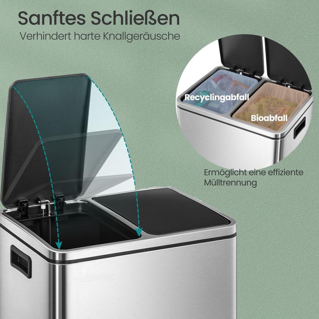 Afvalscheidingsbak 2 × 15 Liter – Prullenbak met 2 Vakken – Inclusief 15 Afvalzakken