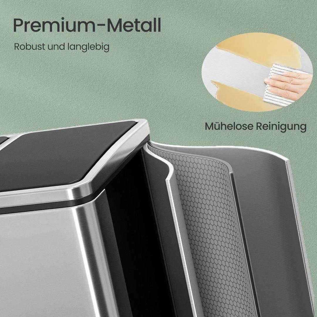 Afvalscheidingsbak 2 × 15 Liter – Prullenbak met 2 Vakken – Inclusief 15 Afvalzakken