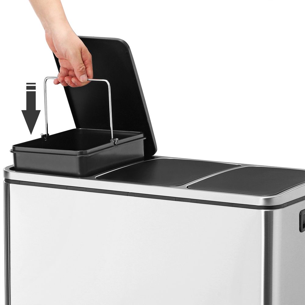 Pedaalemmer met 3 Vakken – Afvalscheidingsbak voor Gescheiden Afval in Keuken of Bijkeuken