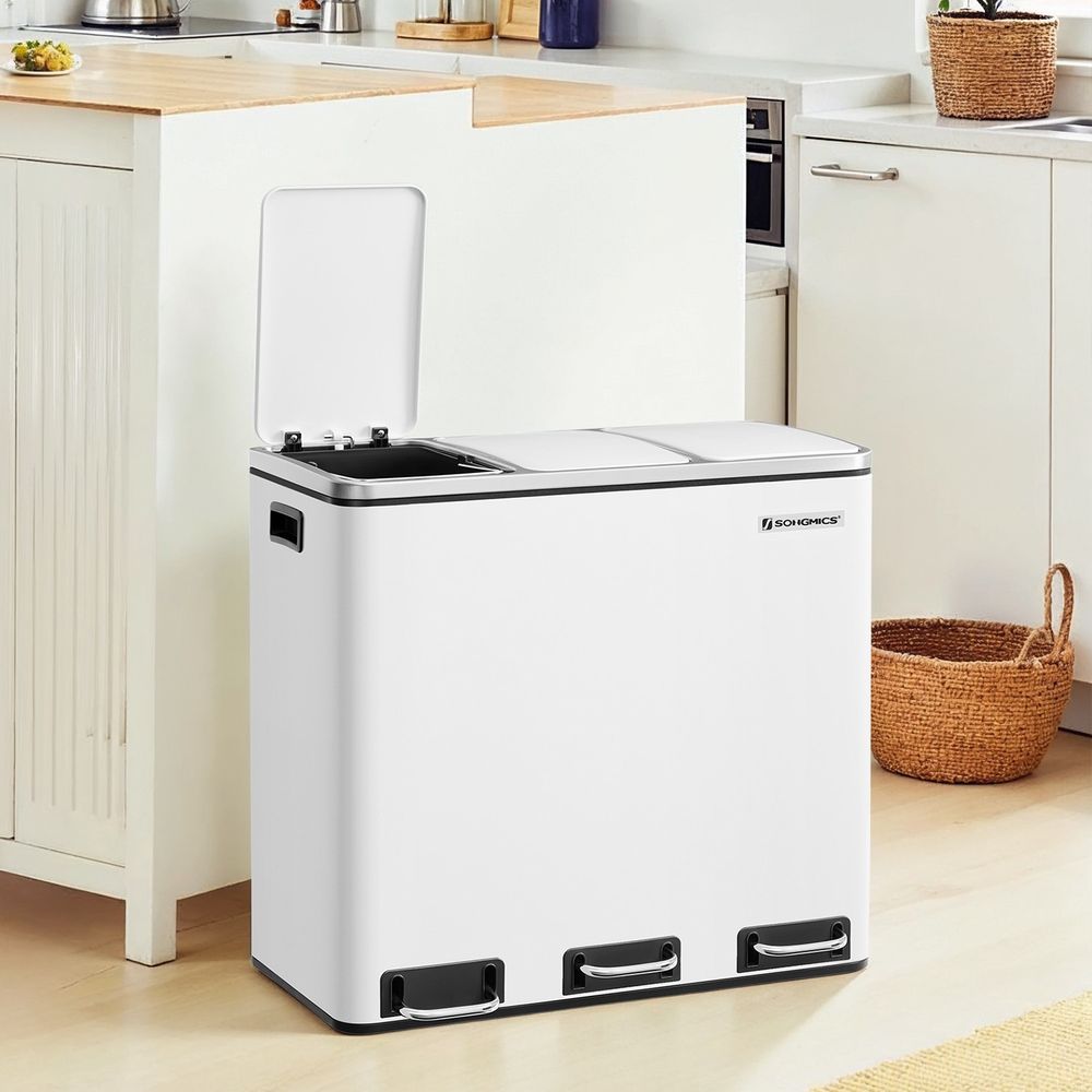 Pedaalemmer met 3 Vakken – Afvalscheidingsbak voor Gescheiden Afval in Keuken of Bijkeuken