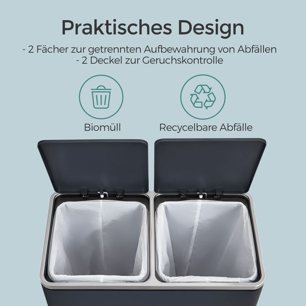 Afvalscheidingsbak met 2 Vakken van 30 Liter – Dubbele Vuilnisbak voor Gescheiden Afval