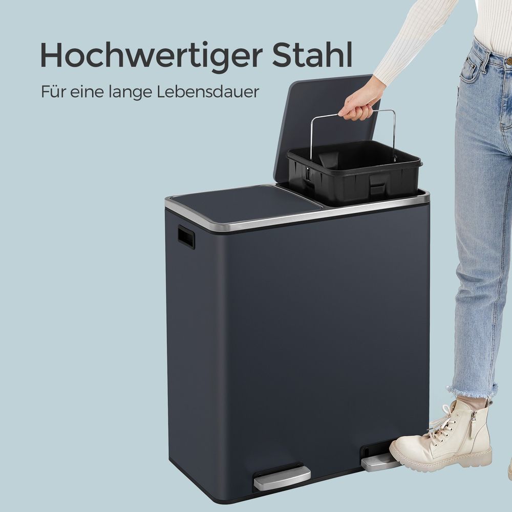 Afvalscheidingsbak met 2 Vakken van 30 Liter – Dubbele Vuilnisbak voor Gescheiden Afval