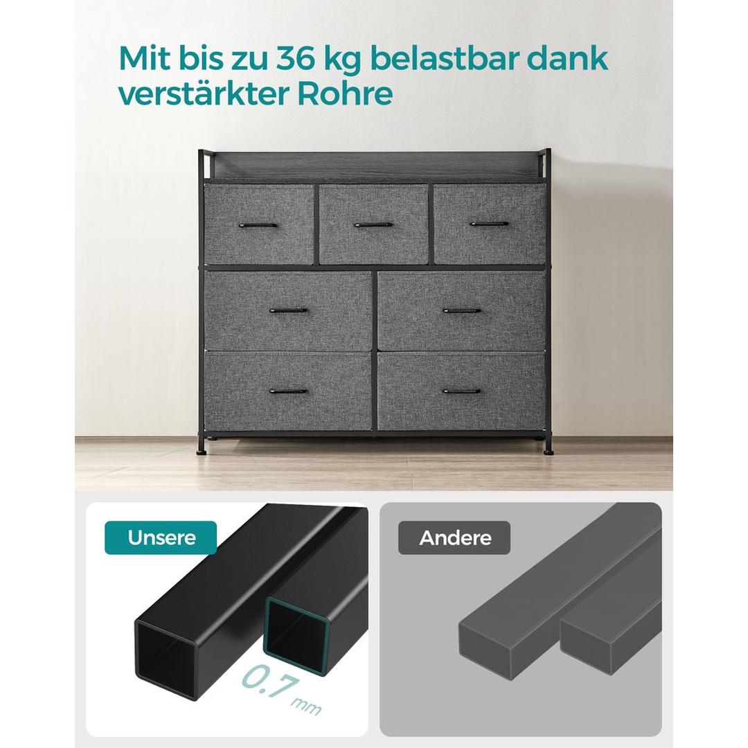 Industriële Ladekast met 7 Stoffen Lades – Lichtgewicht Opbergmeubel voor Slaapkamer, Hal of Kantoor