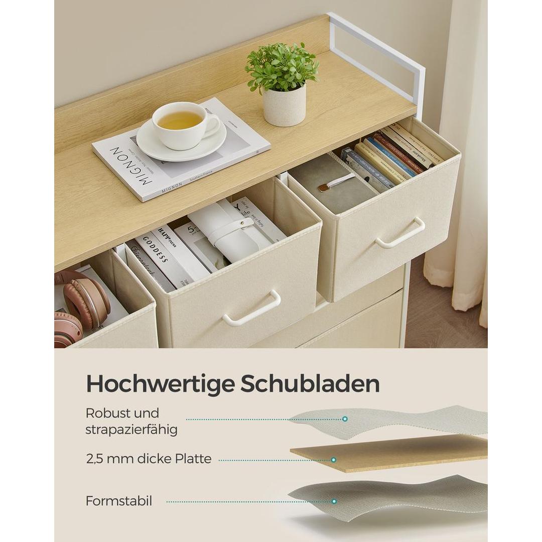 Industriële Ladekast met 7 Stoffen Lades – Lichtgewicht Opbergmeubel voor Slaapkamer, Hal of Kantoor