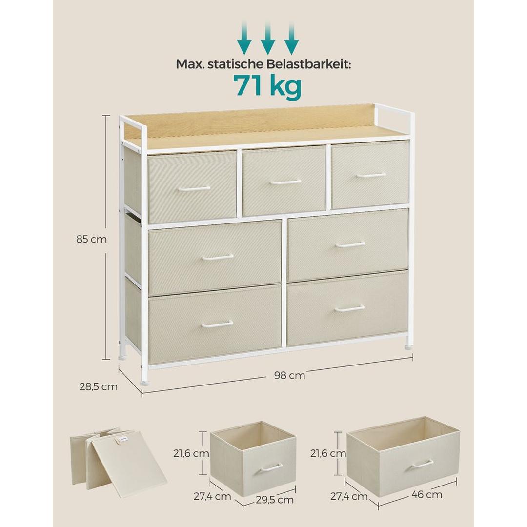 Industriële Ladekast met 7 Stoffen Lades – Lichtgewicht Opbergmeubel voor Slaapkamer, Hal of Kantoor