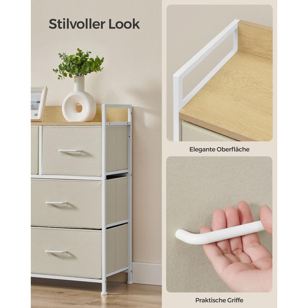 Industriële Ladekast met 7 Stoffen Lades – Lichtgewicht Opbergmeubel voor Slaapkamer, Hal of Kantoor