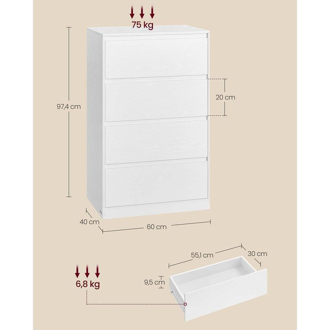 Ladekast met 4 lades – modern minimalistisch design, houtspaanplaat/MDF, 60 cm breed