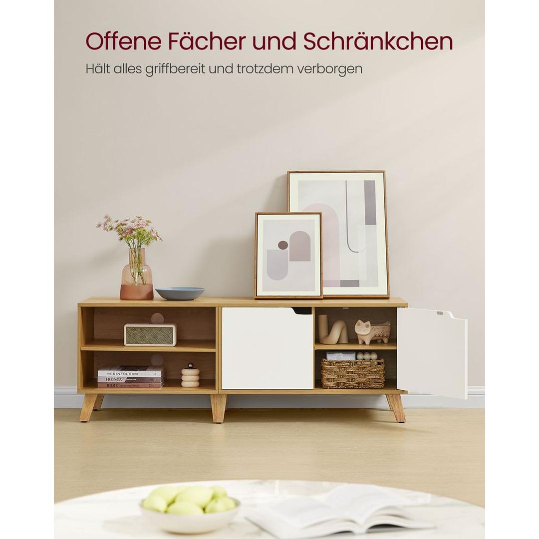 Houten TV-Meubel met 2 Deuren – Industriële Lage TV-Kast voor Woonkamer en Media-opslag