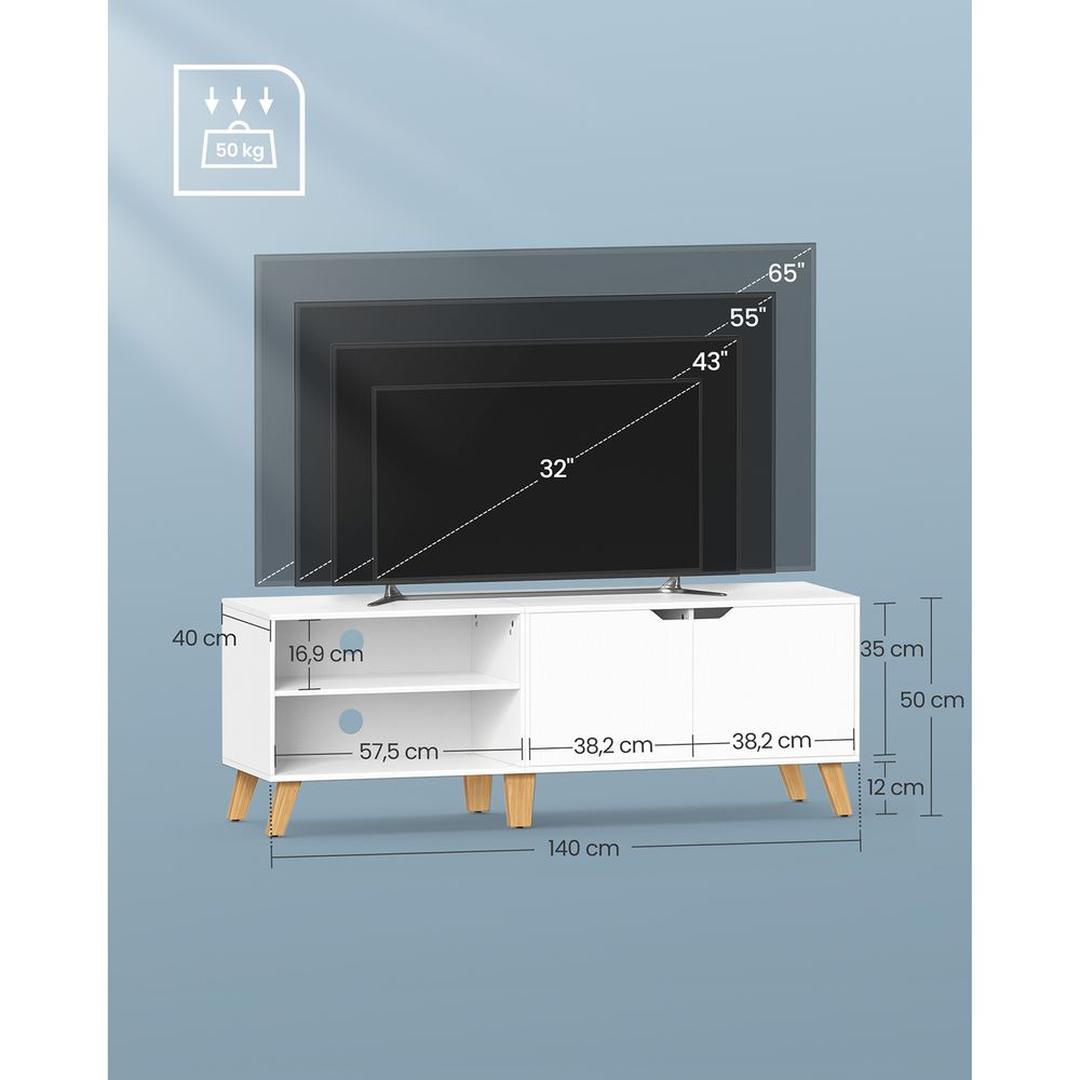 Houten TV-Meubel met 2 Deuren – Industriële Lage TV-Kast voor Woonkamer en Media-opslag