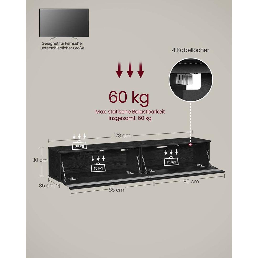Zwevend TV-Meubel met LED-Verlichting en Oplaadstation – Wandgemonteerde TV-Kast met Inclusief Montage