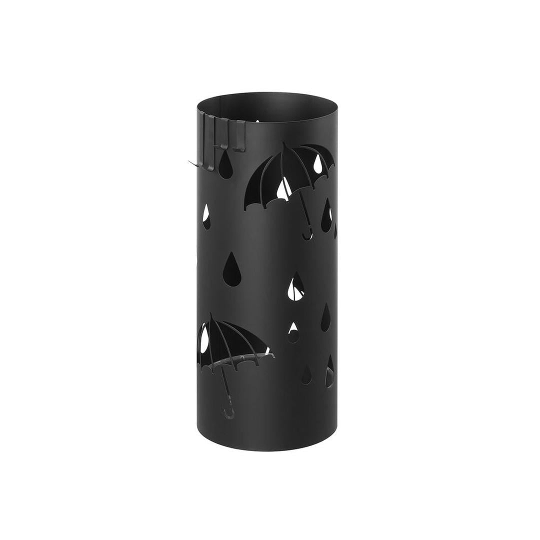 Metalen Paraplubak met Lekbak – Parapluhouder met 4 Haken en Uitgesneden Design voor Hal of Entree