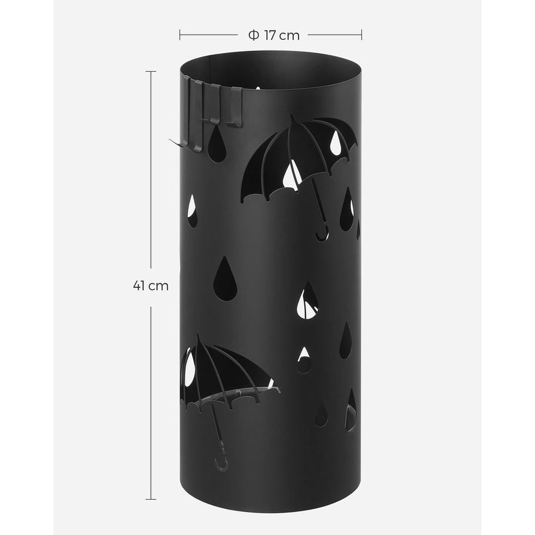 Metalen Paraplubak met Lekbak – Parapluhouder met 4 Haken en Uitgesneden Design voor Hal of Entree