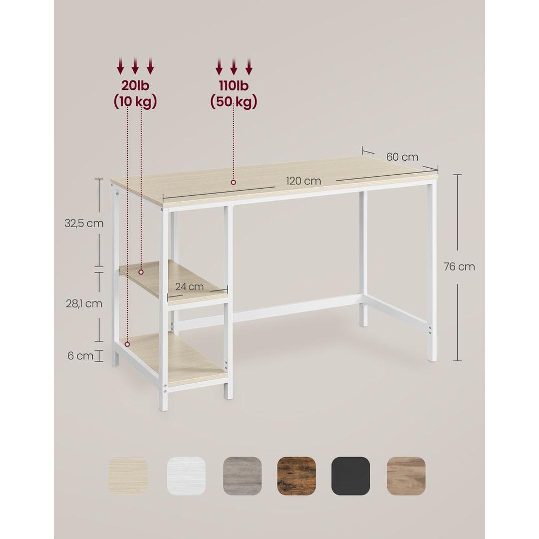 Modern Bureau met 2 Opbergplanken – Strak Werkblad voor Thuiswerk, Studie of Kantoor