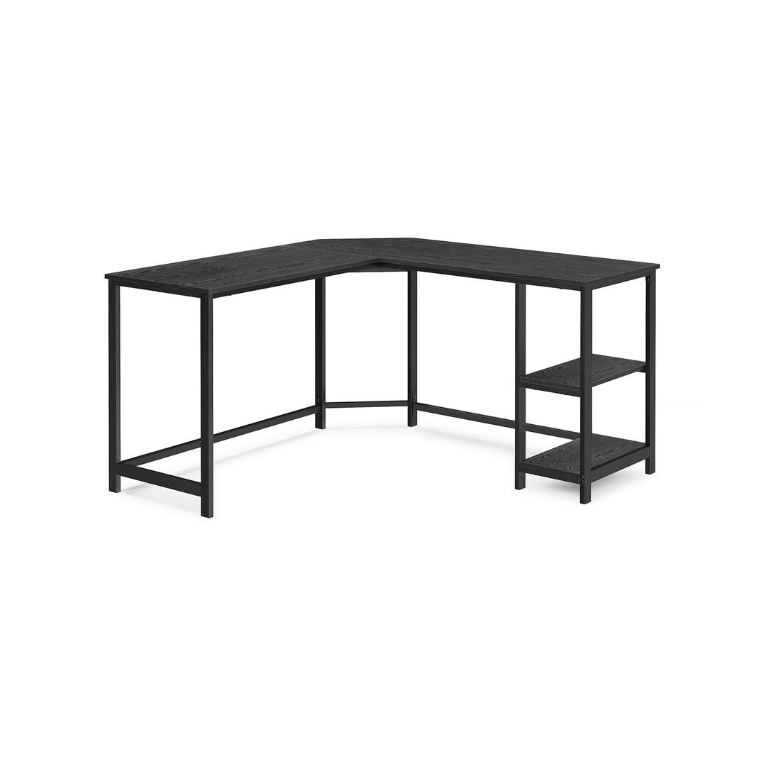 L-vormig Bureau met 2 Opbergplanken en Houtlook Werkblad – Ruim Hoekbureau voor Kantoor en Thuiswerkplek