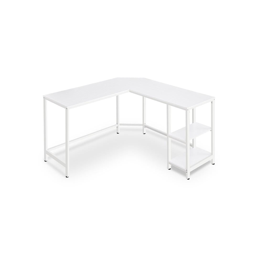 L-vormig Bureau met 2 Opbergplanken en Houtlook Werkblad – Ruim Hoekbureau voor Kantoor en Thuiswerkplek
