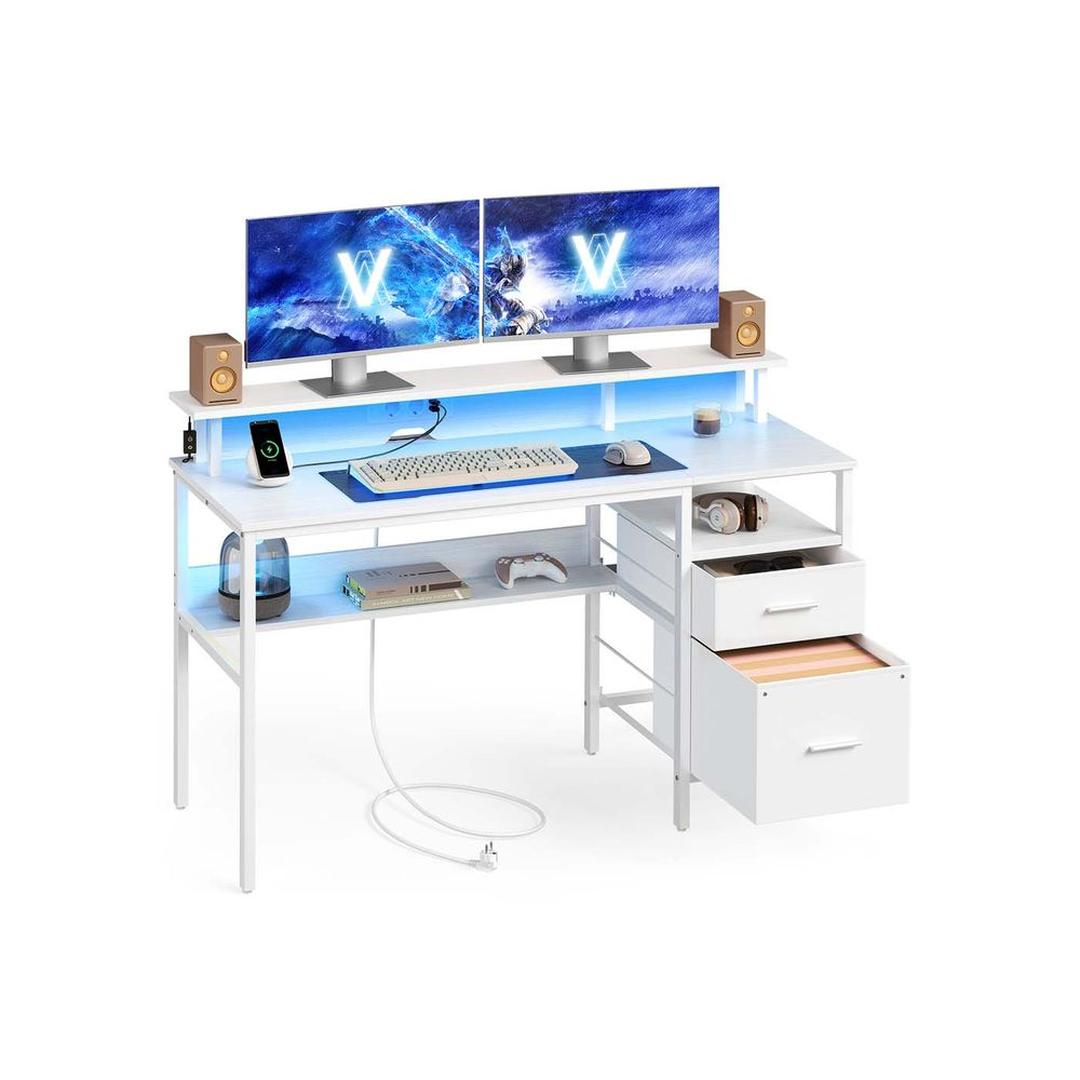 Bureau met LED-verlichting – Computertafel met USB-poorten en Stopcontact – Houten Werktafel voor Kantoor of Thuis